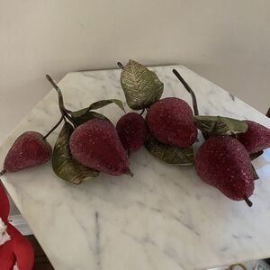 VtG Beaded Frosted Faux Fruit Pears Red Sugared Floral Arrangements Pick Set 3